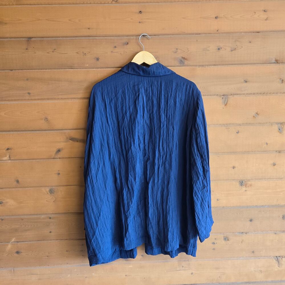 J. Jill Wearever Crinkled Open-Front Blazer 3X Navy Blue Notch Collar Pockets - Picture 4 of 5